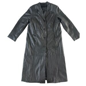 Centigrade Leather Trench Coat Long Black Dupont Thermolite Zip Out Lining Large